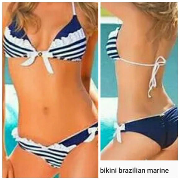 Other - Nylon Bathing Suit Blue And White Striped Tatt Dec